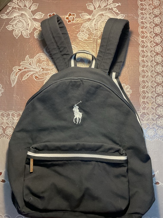 Ralph Lauren Other - Ralph Lauren Black Canvas Backpack with White Pony and Striped Trim
